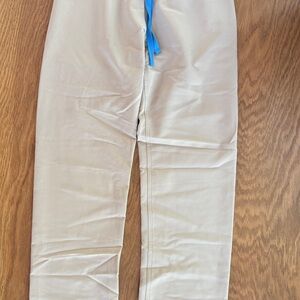 Figs Straight Leg Pants in Tan with Blue Drawstring